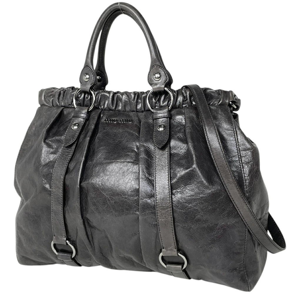 Miu Miu 2way Shoulder Bag Leather Dark Brown